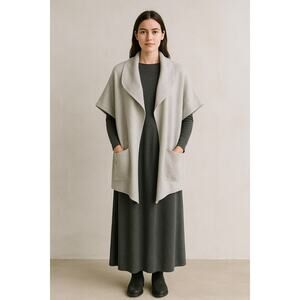 Akemi and Kin Anthropologie Heather cream Knit wrap cardigan w draped Collar OS